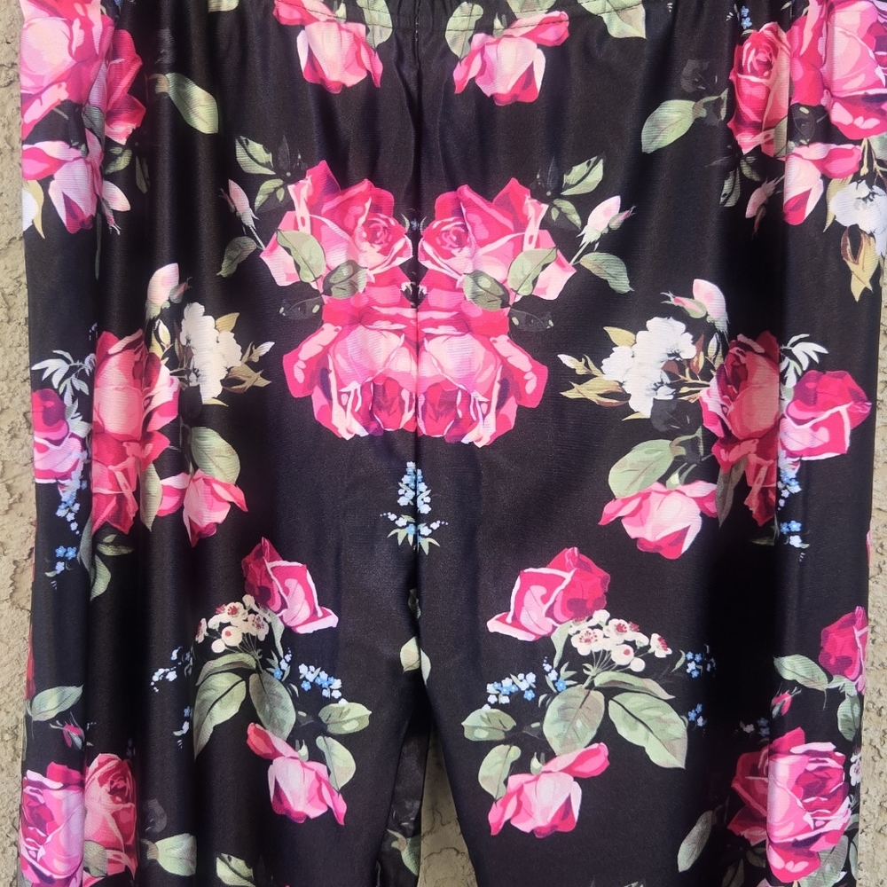FANII black Satin Floral Leggings - Picture 2 of 8